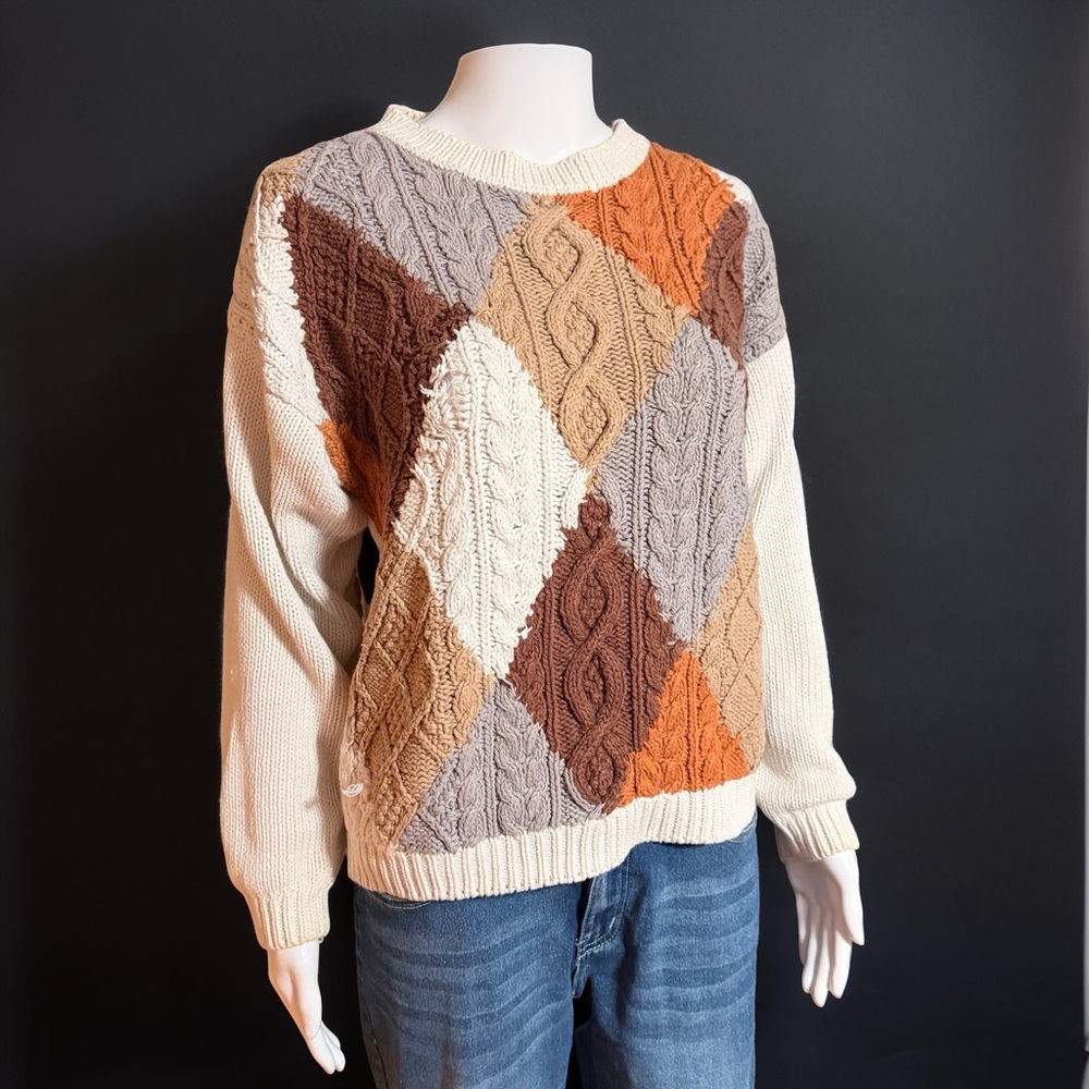 Vintage Western Connection Patchwork Cable Knit S… - image 1